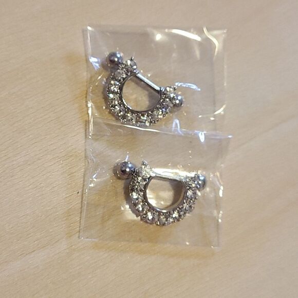 Richbest Jewelry - 14G Nipple Rings Silver and Crystal Semicircle rings - 2 Piece Set